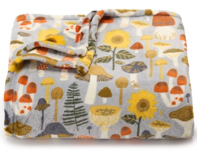 Multicolor MUSHROOM & Sunflower 5x6 ft Oversized THROW BLANKET The Big One NEW!