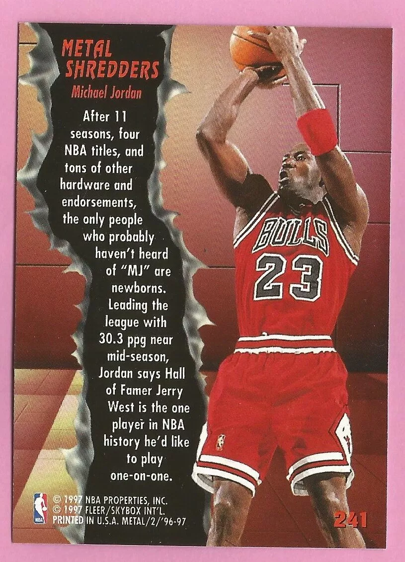1996 97 Fleer Metal Basketball Card 241 Michael Jordan Metal