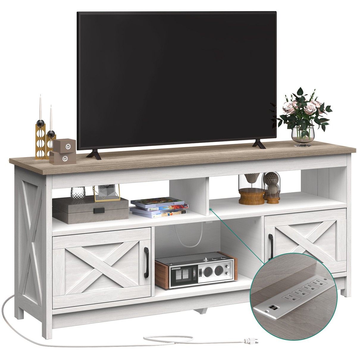 TV Stand with Power Outlet Entertainment Center Media Console for up to  65u0026#034; TVs | eBay