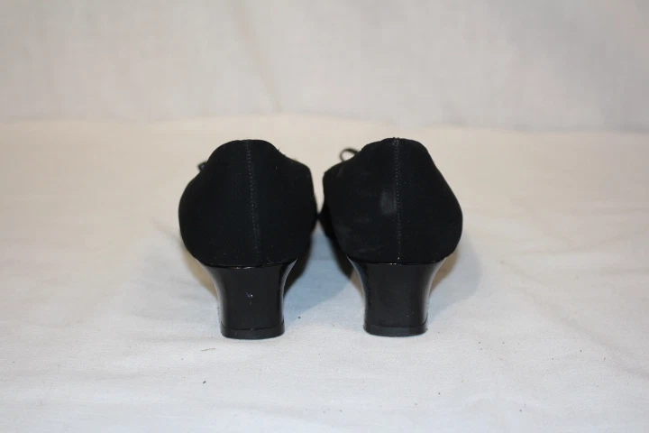 Mocasines de gamuza negros estilo suave HUSH PUPPIES con puntera y lazo patentados para mujer 8M-B80 Foto 3 de 4