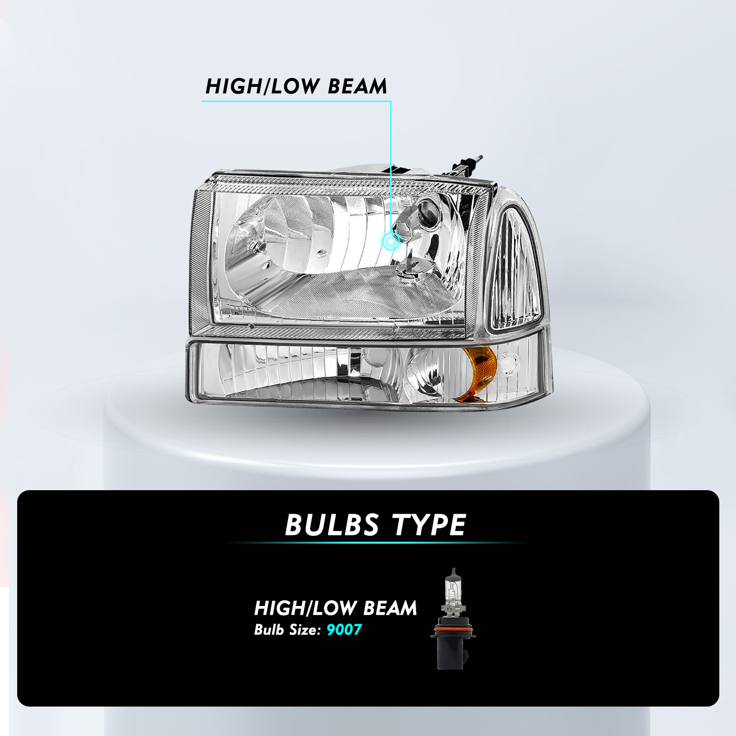 FOR 99-04 FORD F250 F350 SUPER DUTY CHROME HOUSING AMBER CORNER HEADLIGHT LAMPS