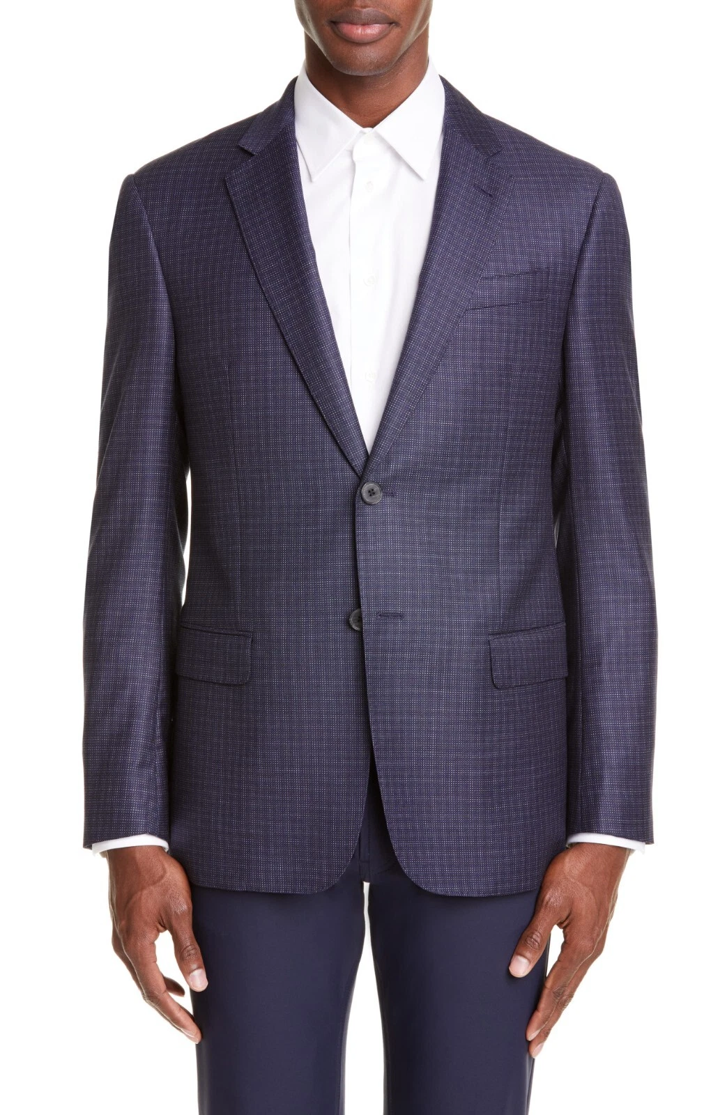 Giorgio Armani — Emporio Armani Trim Fit Dot Wool Sport Coat Blue Plaid $1495, Sz 54 L