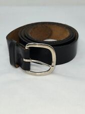 VINTAGE OIL TAN BLACK TOP GRAIN LEATHER MEN'S BELT W/SILVER BUCKLE SIZE 58 USA