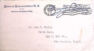 US House of Representatives 1920 Official Business Envelope