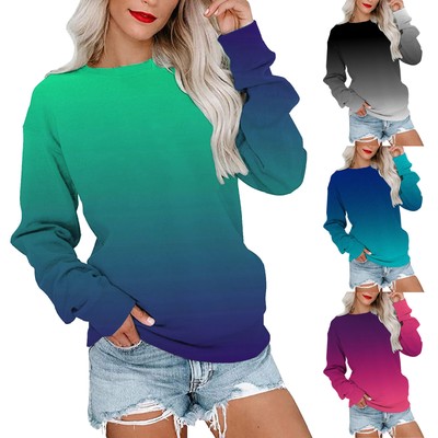 Plus Size Women Gradient Sweatshir T Shirt Ladies Pullover Long Sleeve Tops