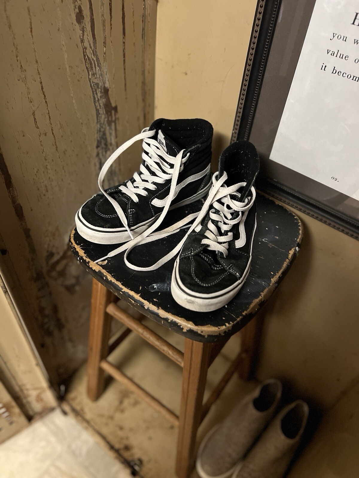 VANS Sk8 High Top Sneaker Canvas Black with White Detail Size