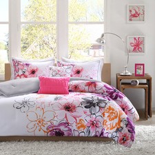 BEAUTIFUL CHIC MODERN PINK WHITE PURPLE ORANGE FLOWER SOFT GIRL COMFORTER SET
