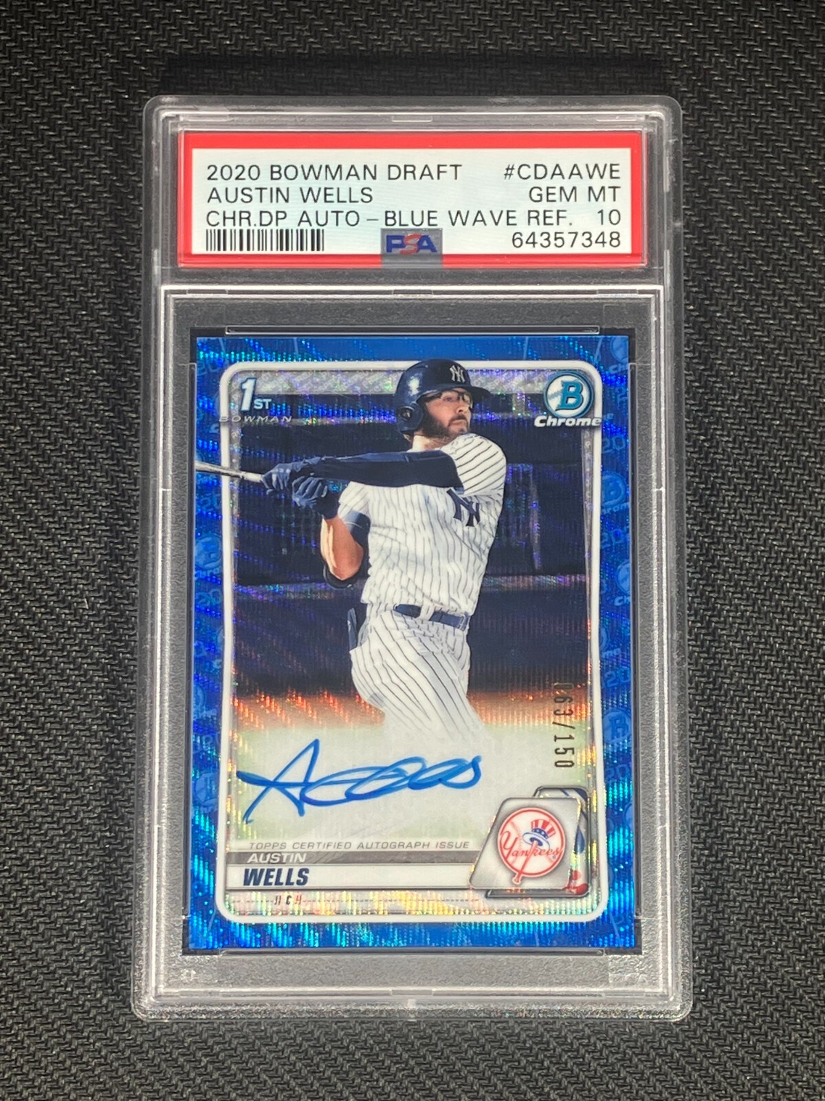 2020 Bowman Chrome AUSTIN WELLS #CDAAWE Blue Wave Refractor Auto /150 PSA 10 🔥