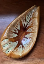 VINTAGE RETRO LARGE CERAMIC ASHTRAY brown/light green/cream MID CENTURY USA made