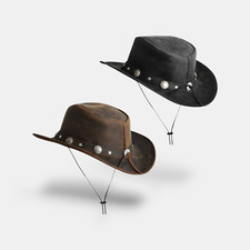 Premium Bullring Leather Cowboy Hat Western Outback Style for Men Women