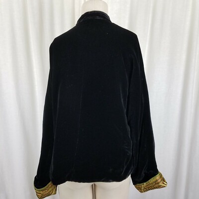 Vintage Reversible Black Velvet Leaf Reed Frog Closures Jacket