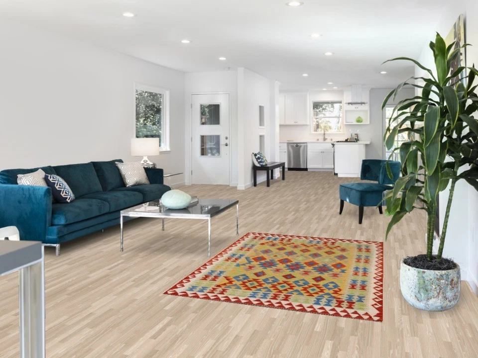 Alfombra reversible Kilim 4x6 Southwestern tejido plano lana oriental alfombra geométrica Foto 2 de 4