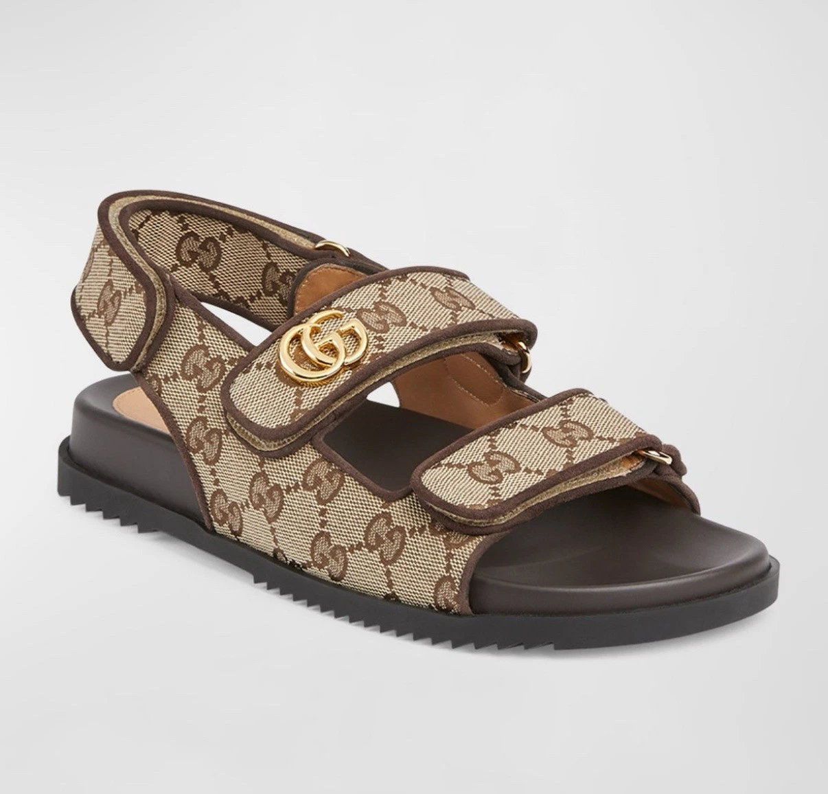 Sandales neuves Gucci GG Supreme beige logo monogramme Moritz toile papa sangle EU 38