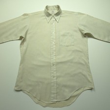 VTG Manhattan DQ Mens Dress Shirt Large Beige Yellow Striped Permanent Pressed L