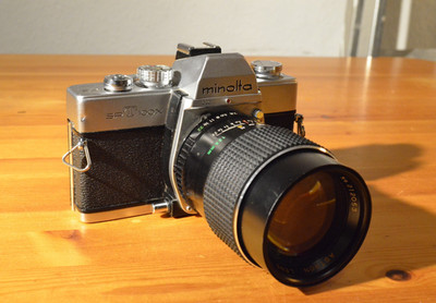 Minolta srt 100x analoge Spiegelreflex mit Astron Lens 135mm Objektiv 1:2,8