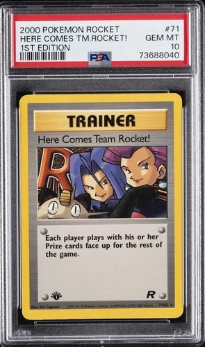 2000 POKEMON ROCKET 1ST EDITION #71 HERE COMES TEAM ROCKET! PSA 10