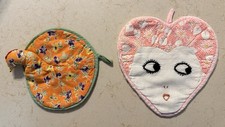 Vintage Kitschy Handmade Pot Holders Strawberry Girl and Chicken Nifty!