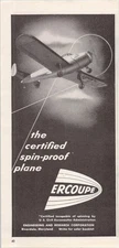 Ercoupe Vintage 1946 Print Ad Certified Spin-Proof Plane Aviation