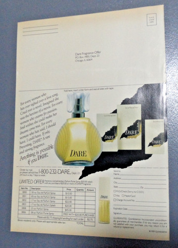 80s Ad Order Form Anything is Possible if You Dare Fragrance Chicago IL 626