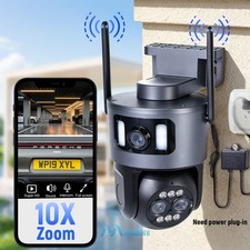WiFi Three Lens Security Camera Outdoor Home Night Vision CCTV 360 PTZ 10X Zoom