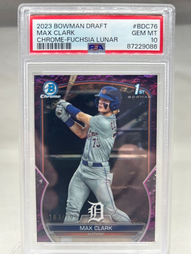 2023 Bowman 1st Chrome Max Clark Fuchsia Lunar Refractor PSA 10 Tigers /199