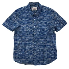 Chubbies Shirt Mens XL Blue Button Up Short Sleeve Wave Print Casual Beach