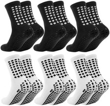 6 Pairs Kids Grip Soccer Socks Cushioned Non Slip Grippy Football Athletic Sport