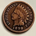 1898 Indian Head Cent Penny Solid Reverse Bold Date BN1422