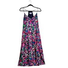 Tahari Arthur S Levine Floral Maxi Dress Womens Small Pink Blue V-Neck Racerback
