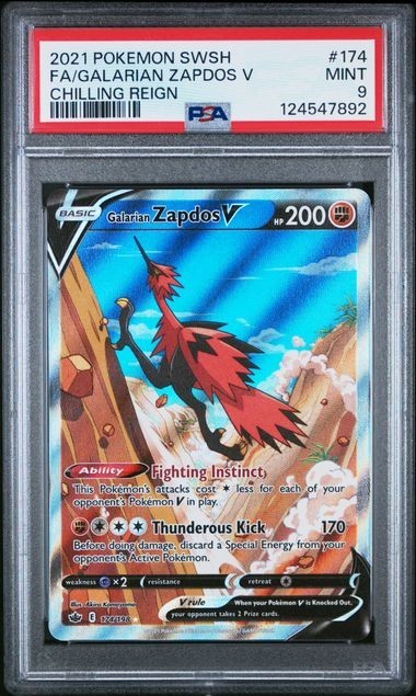 GALARIAN ZAPDOS V (2021) CHILLING REIGN - 174/198 (ALTERNATE ART) PSA 9
