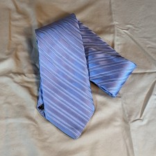 City Of London Shiny Blue Striped 100 Imported Silk Men  s Neck Tie Made In USA