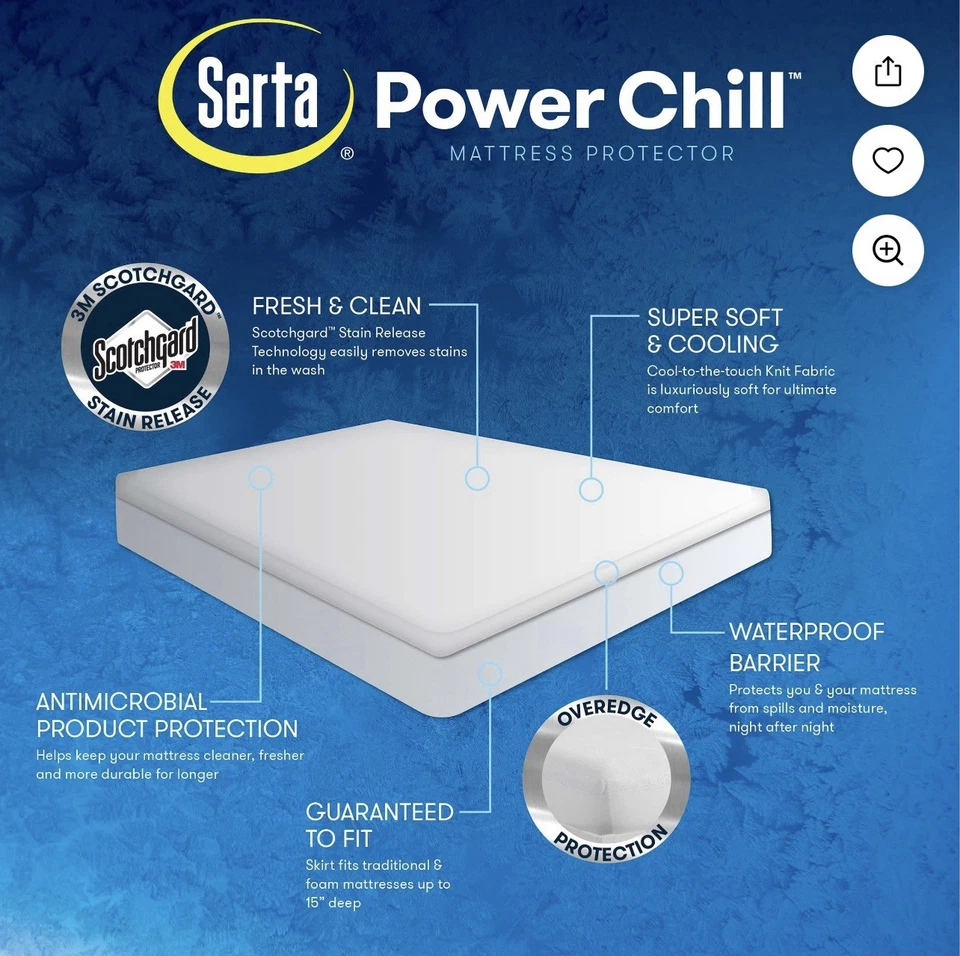 Serta Power Chill Cooling Mattress Protector Full Size White New In Box - Image 2 of 4