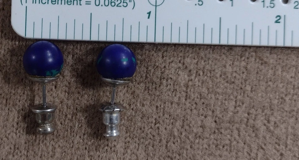 Pendientes de bola de azurita con poste perforado con respaldo Foto 3 de 4