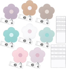 8 PCS Flower Badge Holder Retractable Clip Cute Nurse Badge Reels with ID Card B