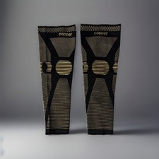 New Pair Copper Full Leg Compression Sleeves Black Gold Knee Support XXXL NWOT