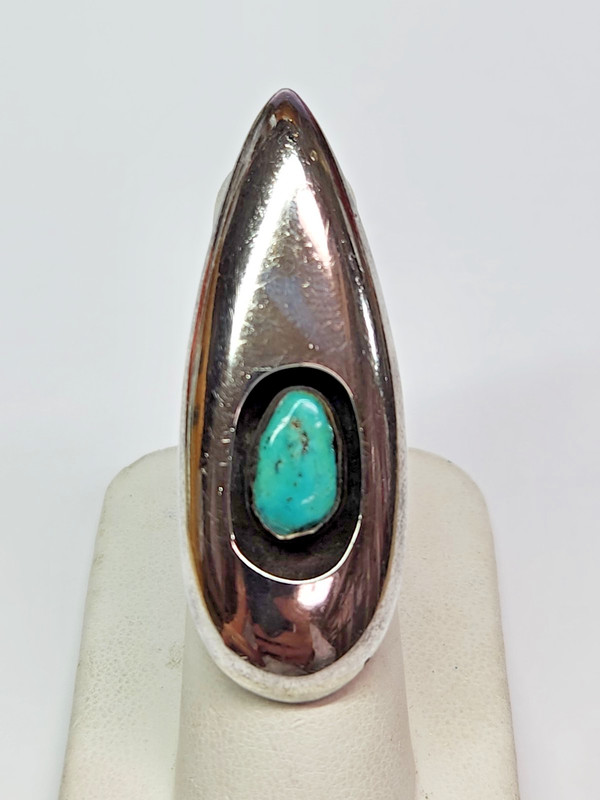 NAVAJO Nelson Piaso Sterling Silver Oval Shadow Box Turquoise Ring Sz 6