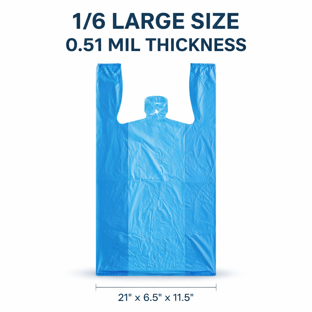 Bags 1/6 Large 21 x 6.5 x 11.5 Blue T-Shirt Plastic Grocery Shopping 0.51 Mil