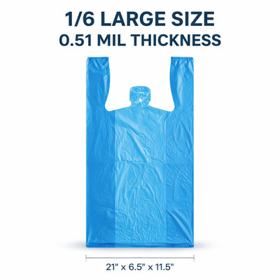 Blue T-Shirt Grocery Bags 1/6 Large 21x6.5x11.5 0.51 Mil Plastic Bulk