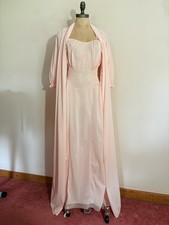 Vintage 1950s Rogers Blush Pink Peignoir Nightgown Set Maxi Basque Waist