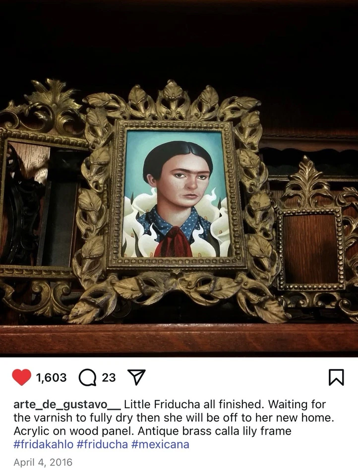 Pintura Rara Gustavo Rimada “Pequeña Friducha” Frida Khalo con Marco Antiguo Foto 3 de 3