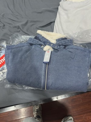 Supreme FW25 Faux Shearling Lined Zip Bomber Jacket Navy Blue Size Small IN HAND