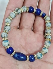 100 Natural Gemstone Lapis Lazuli Beaded Bracelet Stretchable Handmade