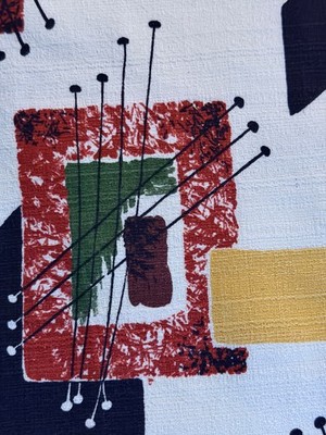 Eames Kinetic Atomic Geometric 1950 s  Mid Century MOD Barkcloth Vintage Fabric