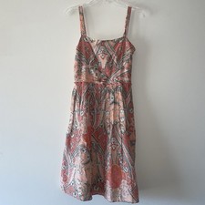 Ann Taylor Coral Floral Strappy A-Line Midi Zip Up Women’s 2 Dress