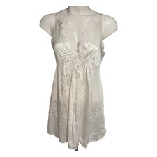 Vintage Cinema Etoile Ivory Lace Pearl Applique Chemise Sleep Dress USA