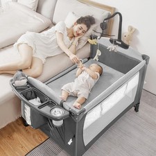 5-in-1 Pack and Play, Baby Bassinet Bedside Sleeper with U-Shaped Diaper Changer