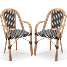 Outdoor French Bistro Chairs 2 PCS w/ Armrests Galvanized Metal Frame
