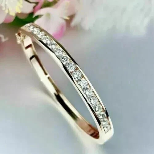 2.00 CT Round Cut VVS1 Moissanite Bangle Bracelet in 14K Yellow Gold Plated
