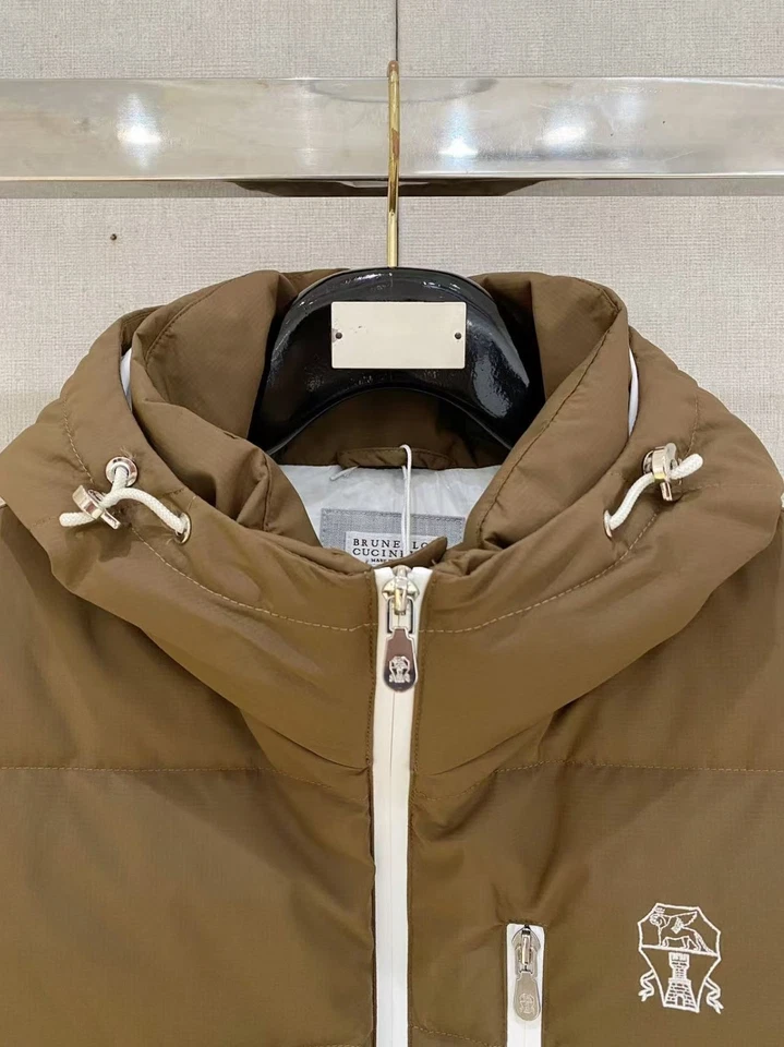 Brunello Cucinelli Мужская с капюшоном повседневный вниз куртки зимние теплые пальто короткий жилет - Изображение 4 из 4