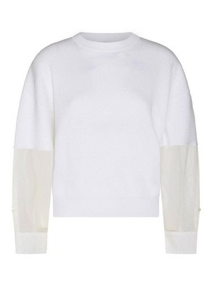 BRUNELLO CUCINELLI WOMEN'S WHITE COTTON MIXED SLEEVE SWEATER MSRP $2310